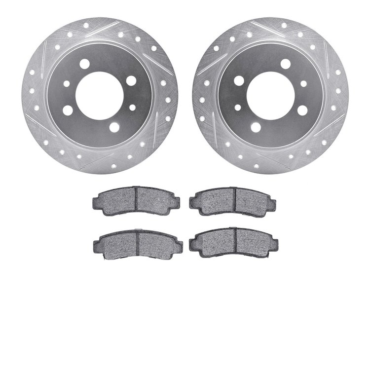 7302-67063 Drilled/Slotted Brake Rotor with 3000-Series Ceramic Brake Pads Kit [Silver], 1991-2006 Infiniti/Nissan, Position: Re