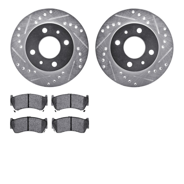 7302-67074 Drilled/Slotted Brake Rotor with 3000-Series Ceramic Brake Pads Kit [Silver], 1995-2000 Infiniti/Nissan, Position: Fr
