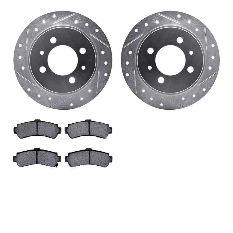 7302-67076 Drilled/Slotted Brake Rotor with 3000-Series Ceramic Brake Pads Kit [Silver], 1995-2000 Infiniti/Nissan, Position: Re