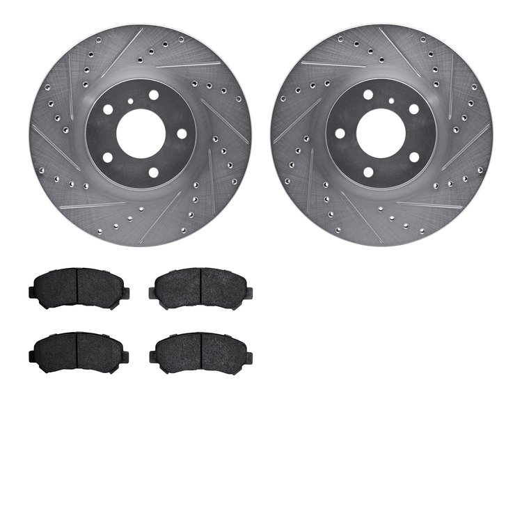 7302-67115 Drilled/Slotted Brake Rotor with 3000-Series Ceramic Brake Pads Kit [Silver], Fits Select Infiniti/Nissan, Position: 