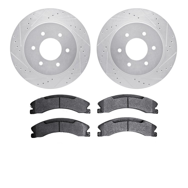 7302-67121 Drilled/Slotted Brake Rotor with 3000-Series Ceramic Brake Pads Kit [Silver], Fits Select Infiniti/Nissan, Position: 