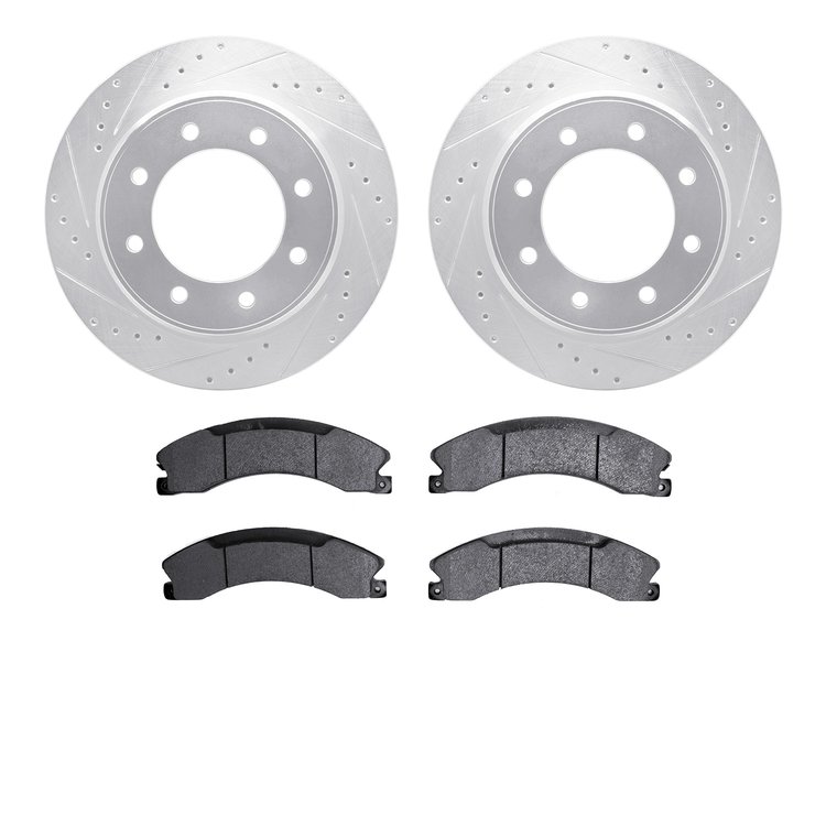 7302-67122 Drilled/Slotted Brake Rotor with 3000-Series Ceramic Brake Pads Kit [Silver], 2012-2021 Infiniti/Nissan, Position: Re
