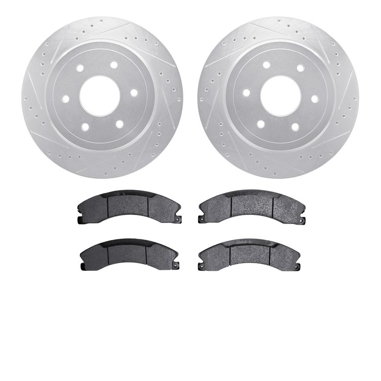 7302-67123 Drilled/Slotted Brake Rotor with 3000-Series Ceramic Brake Pads Kit [Silver], Fits Select Infiniti/Nissan, Position: 