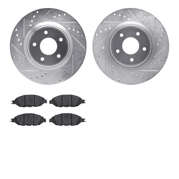 7302-67125 Drilled/Slotted Brake Rotor with 3000-Series Ceramic Brake Pads Kit [Silver], Fits Select Infiniti/Nissan, Position: 
