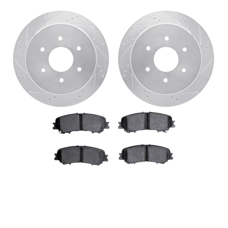 7302-67131 Drilled/Slotted Brake Rotor with 3000-Series Ceramic Brake Pads Kit [Silver], Fits Select Infiniti/Nissan, Position: 