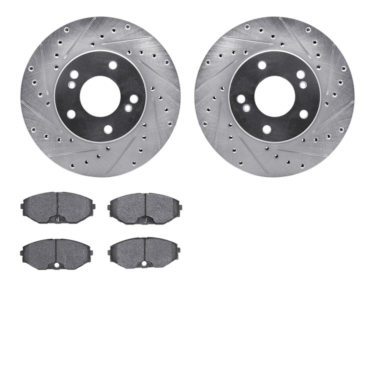 7302-68001 Drilled/Slotted Brake Rotor with 3000-Series Ceramic Brake Pads Kit [Silver], 1993-1997 Infiniti/Nissan, Position: Fr