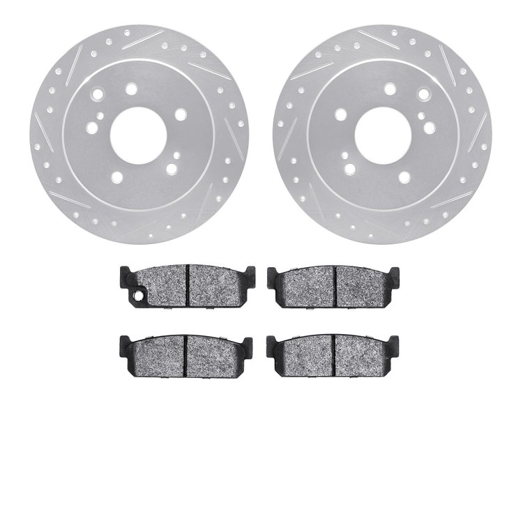 7302-68003 Drilled/Slotted Brake Rotor with 3000-Series Ceramic Brake Pads Kit [Silver], 1990-1993 Infiniti/Nissan, Position: Re