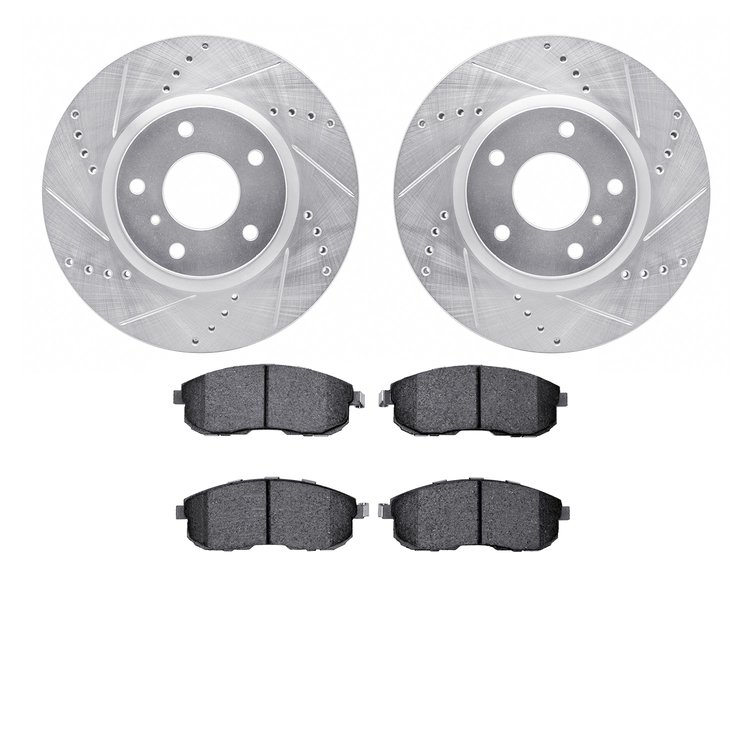 7302-68009 Drilled/Slotted Brake Rotor with 3000-Series Ceramic Brake Pads Kit [Silver], 2003-2005 Infiniti/Nissan, Position: Fr