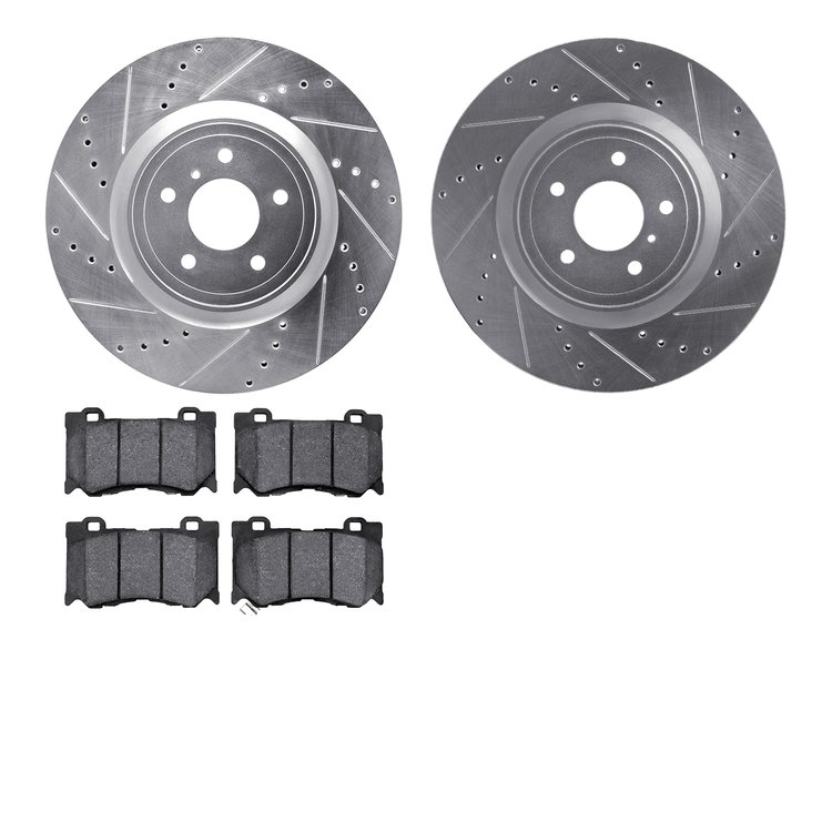 7302-68015 Drilled/Slotted Brake Rotor with 3000-Series Ceramic Brake Pads Kit [Silver], Fits Select Infiniti/Nissan, Position: 