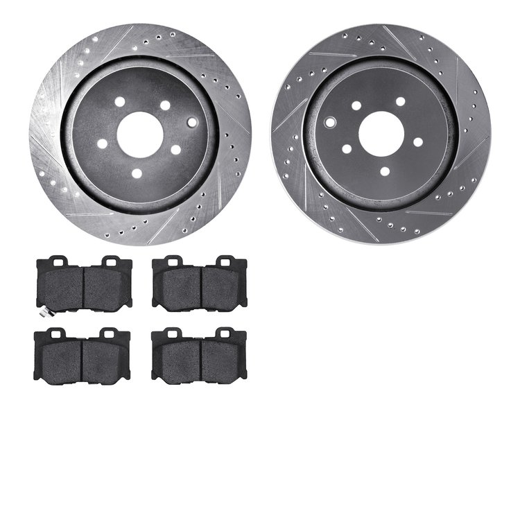 7302-68017 Drilled/Slotted Brake Rotor with 3000-Series Ceramic Brake Pads Kit [Silver], Fits Select Infiniti/Nissan, Position: 