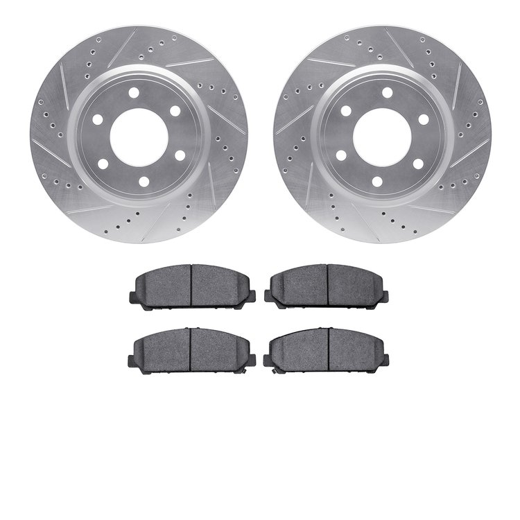7302-68018 Drilled/Slotted Brake Rotor with 3000-Series Ceramic Brake Pads Kit [Silver], Fits Select Infiniti/Nissan, Position: 