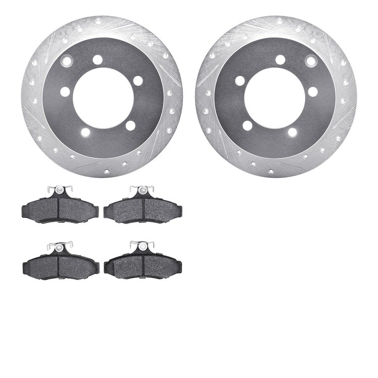 7302-72004 Drilled/Slotted Brake Rotor with 3000-Series Ceramic Brake Pads Kit [Silver], 1997-2004 Mitsubishi, Position: Rear