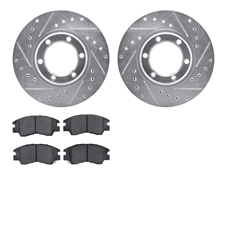 7302-72019 Drilled/Slotted Brake Rotor with 3000-Series Ceramic Brake Pads Kit [Silver], 1987-1989 Multiple Makes/Models, Positi