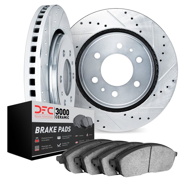 7302-72023 Drilled/Slotted Brake Rotor with 3000-Series Ceramic Brake Pads Kit [Silver], 1986-1996 Multiple Makes/Models, Positi