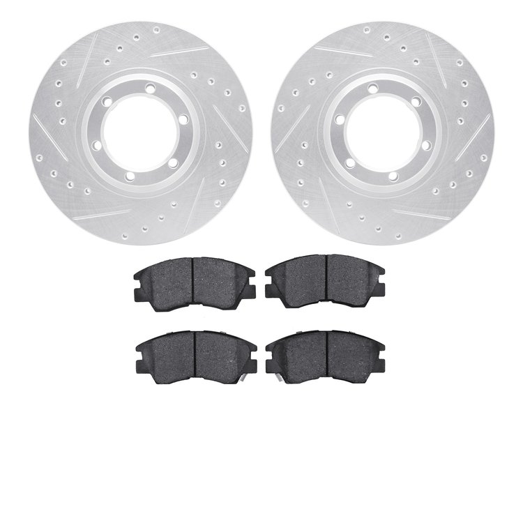 7302-72026 Drilled/Slotted Brake Rotor with 3000-Series Ceramic Brake Pads Kit [Silver], 1986-1995 Multiple Makes/Models, Positi