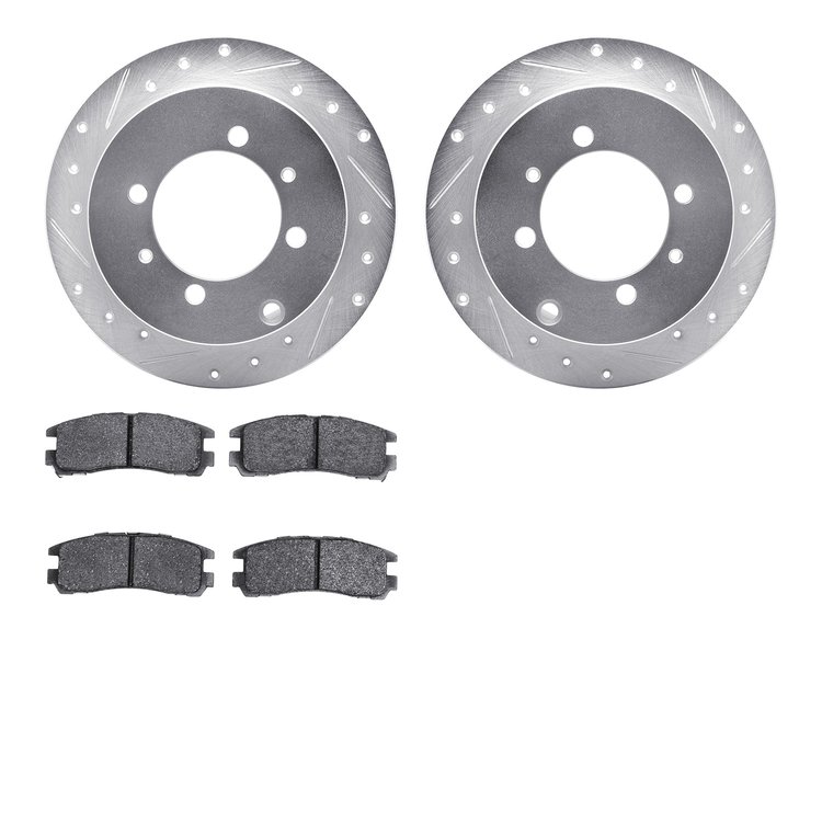 7302-72027 Drilled/Slotted Brake Rotor with 3000-Series Ceramic Brake Pads Kit [Silver], 1992-1995 Multiple Makes/Models, Positi