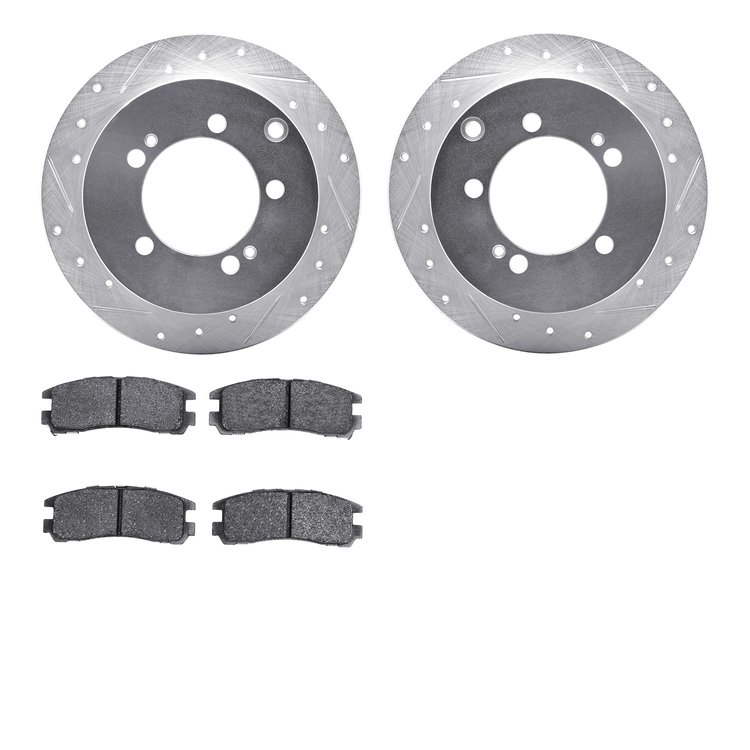 7302-72028 Drilled/Slotted Brake Rotor with 3000-Series Ceramic Brake Pads Kit [Silver], 1994-2005 Multiple Makes/Models, Positi