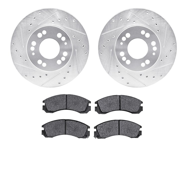 7302-72039 Drilled/Slotted Brake Rotor with 3000-Series Ceramic Brake Pads Kit [Silver], 1991-2004 Multiple Makes/Models, Positi