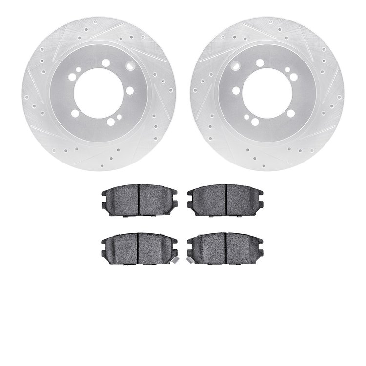 7302-72053 Drilled/Slotted Brake Rotor with 3000-Series Ceramic Brake Pads Kit [Silver], 1994-1994 Mopar, Position: Rear