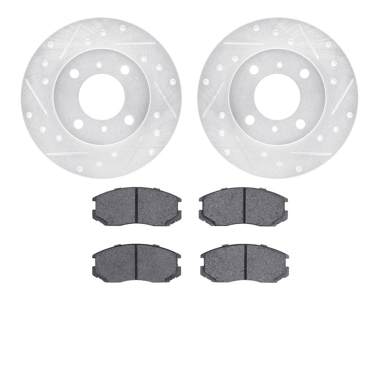 7302-72063 Drilled/Slotted Brake Rotor with 3000-Series Ceramic Brake Pads Kit [Silver], 1992-1996 Multiple Makes/Models, Positi