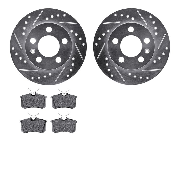 7302-73021 Drilled/Slotted Brake Rotor with 3000-Series Ceramic Brake Pads Kit [Silver], 2001-2006 Audi/Volkswagen, Position: Re