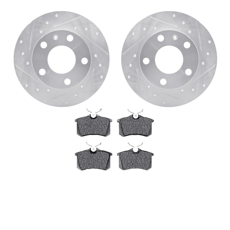 7302-73028 Drilled/Slotted Brake Rotor with 3000-Series Ceramic Brake Pads Kit [Silver], 2002-2006 Audi/Volkswagen, Position: Re