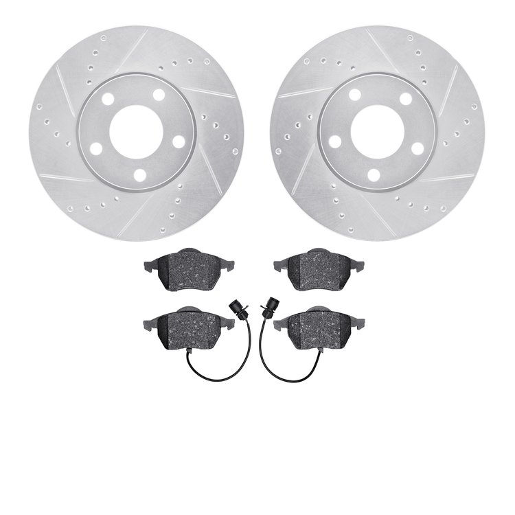 7302-73035 Drilled/Slotted Brake Rotor with 3000-Series Ceramic Brake Pads Kit [Silver], 1992-1998 Audi/Volkswagen, Position: Fr