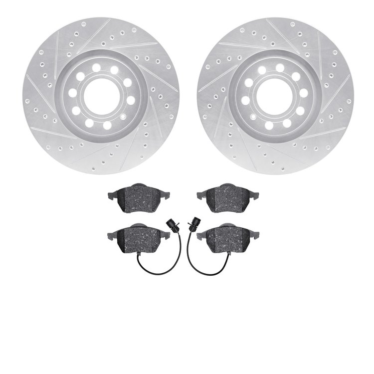 7302-73036 Drilled/Slotted Brake Rotor with 3000-Series Ceramic Brake Pads Kit [Silver], 1997-2000 Audi/Volkswagen, Position: Fr