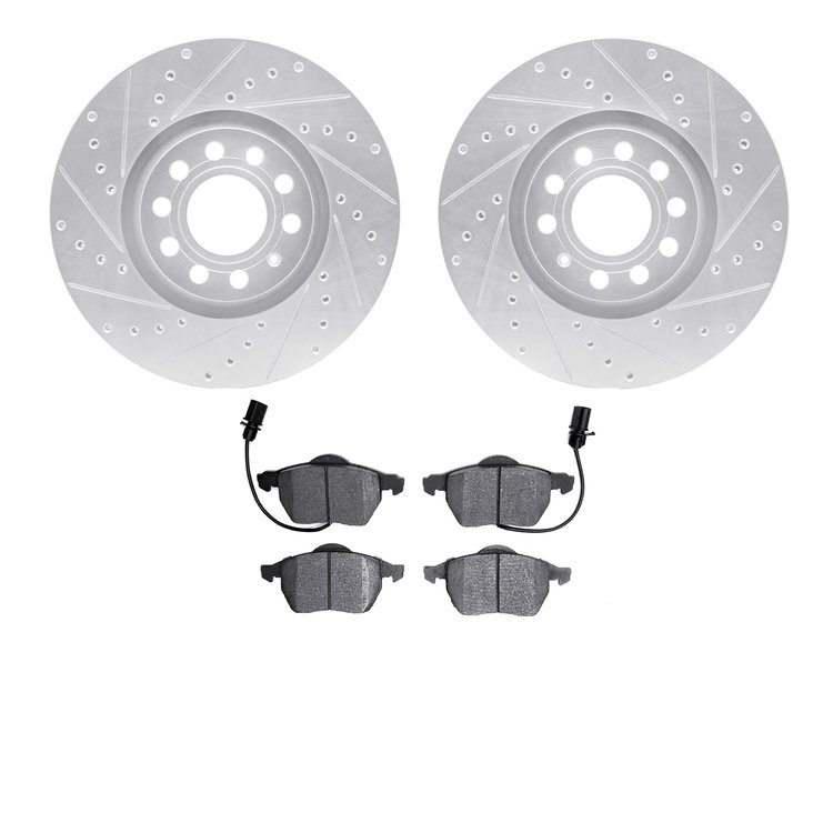 7302-73048 Drilled/Slotted Brake Rotor with 3000-Series Ceramic Brake Pads Kit [Silver], 1999-2006 Audi/Volkswagen, Position: Fr