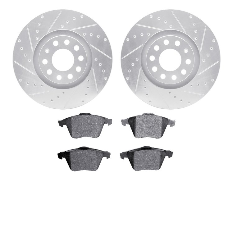 7302-73049 Drilled/Slotted Brake Rotor with 3000-Series Ceramic Brake Pads Kit [Silver], 2001-2005 Audi/Volkswagen, Position: Fr