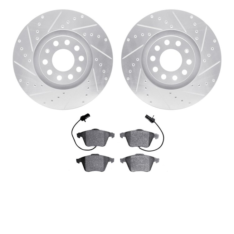 7302-73051 Drilled/Slotted Brake Rotor with 3000-Series Ceramic Brake Pads Kit [Silver], 2000-2009 Audi/Volkswagen, Position: Fr