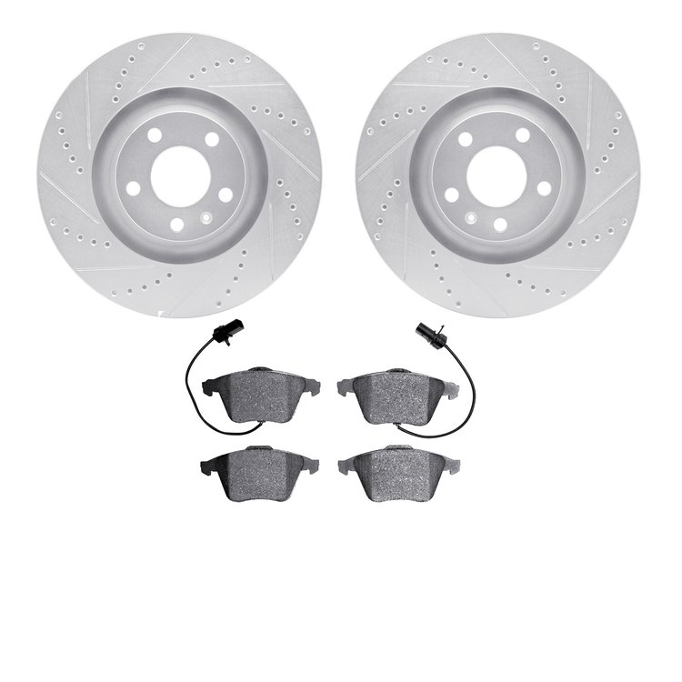 7302-73052 Drilled/Slotted Brake Rotor with 3000-Series Ceramic Brake Pads Kit [Silver], 2005-2011 Audi/Volkswagen, Position: Fr