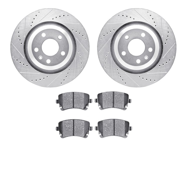 7302-73055 Drilled/Slotted Brake Rotor with 3000-Series Ceramic Brake Pads Kit [Silver], 2005-2011 Audi/Volkswagen, Position: Re