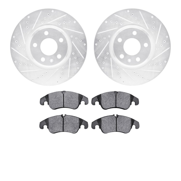 7302-73065 Drilled/Slotted Brake Rotor with 3000-Series Ceramic Brake Pads Kit [Silver], 2009-2012 Audi/Volkswagen, Position: Fr