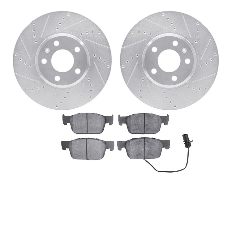 7302-73086 Drilled/Slotted Brake Rotor with 3000-Series Ceramic Brake Pads Kit [Silver], Fits Select Audi/Volkswagen, Position: 