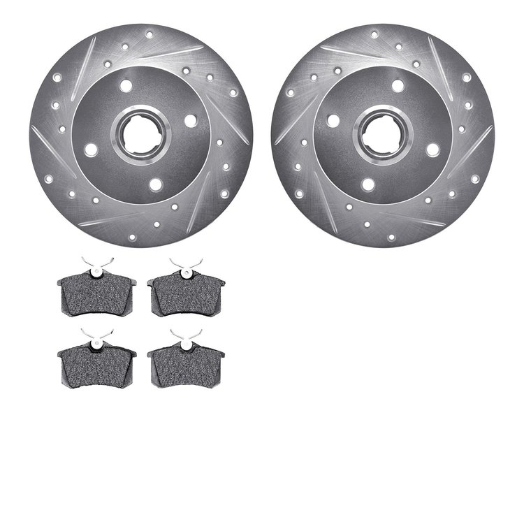 7302-74003 Drilled/Slotted Brake Rotor with 3000-Series Ceramic Brake Pads Kit [Silver], 1985-2002 Audi/Volkswagen, Position: Re