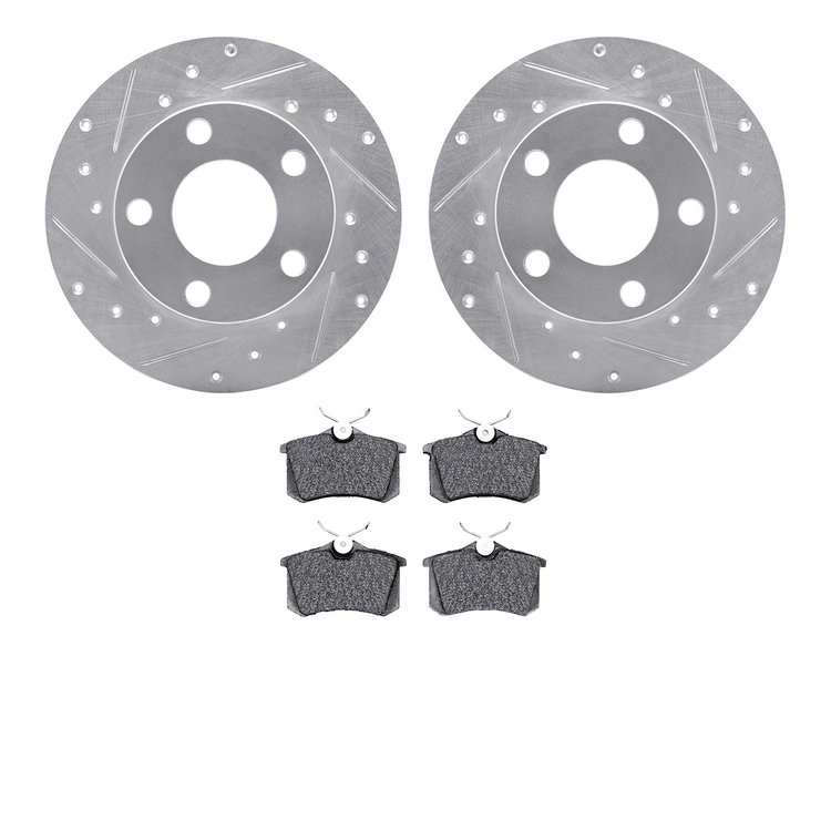 7302-74007 Drilled/Slotted Brake Rotor with 3000-Series Ceramic Brake Pads Kit [Silver], 1998-2005 Audi/Volkswagen, Position: Re