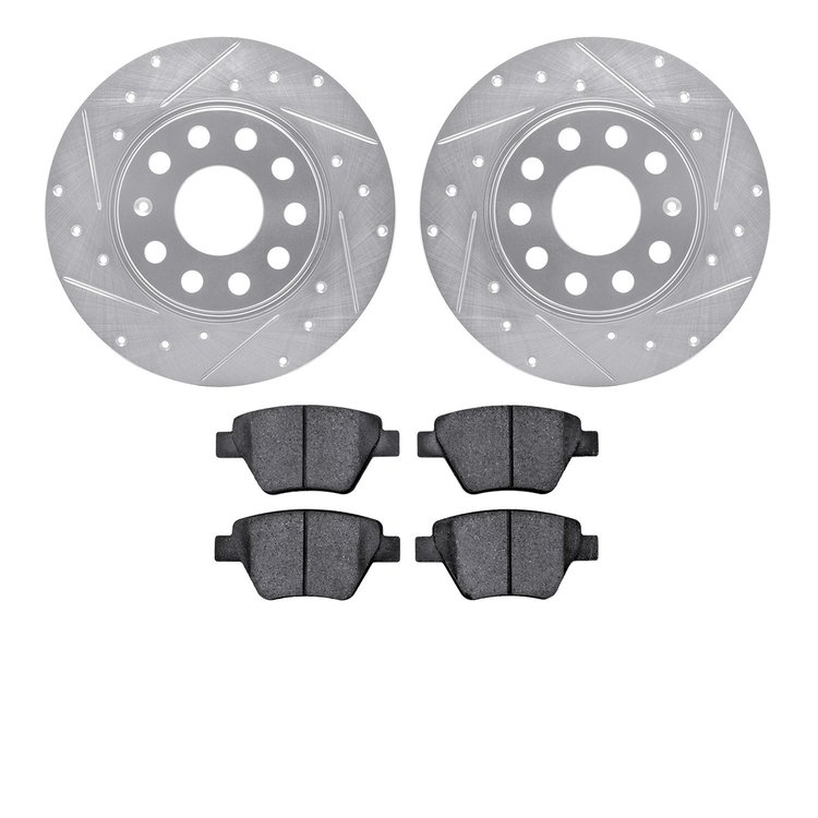 7302-74023 Drilled/Slotted Brake Rotor with 3000-Series Ceramic Brake Pads Kit [Silver], 2005-2018 Audi/Volkswagen, Position: Re