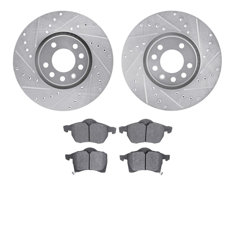 7302-74027 Drilled/Slotted Brake Rotor with 3000-Series Ceramic Brake Pads Kit [Silver], Fits Select Audi/Volkswagen, Position: 
