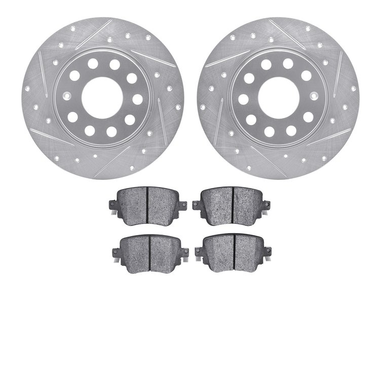 7302-74030 Drilled/Slotted Brake Rotor with 3000-Series Ceramic Brake Pads Kit [Silver], Fits Select Audi/Volkswagen, Position: 