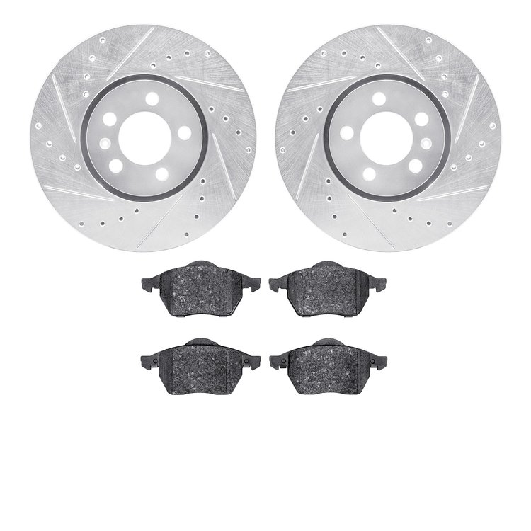 7302-74051 Drilled/Slotted Brake Rotor with 3000-Series Ceramic Brake Pads Kit [Silver], 1996-1998 Audi/Volkswagen, Position: Fr