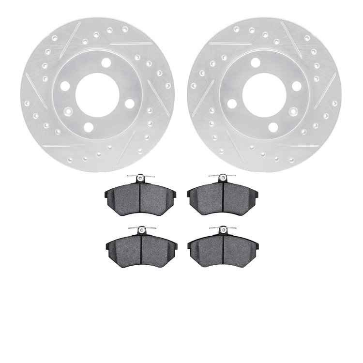 7302-74055 Drilled/Slotted Brake Rotor with 3000-Series Ceramic Brake Pads Kit [Silver], 1988-1988 Audi/Volkswagen, Position: Fr