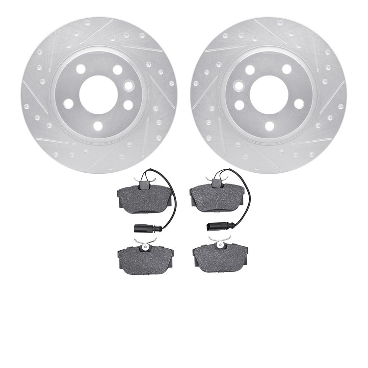 7302-74073 Drilled/Slotted Brake Rotor with 3000-Series Ceramic Brake Pads Kit [Silver], 2001-2003 Audi/Volkswagen, Position: Re