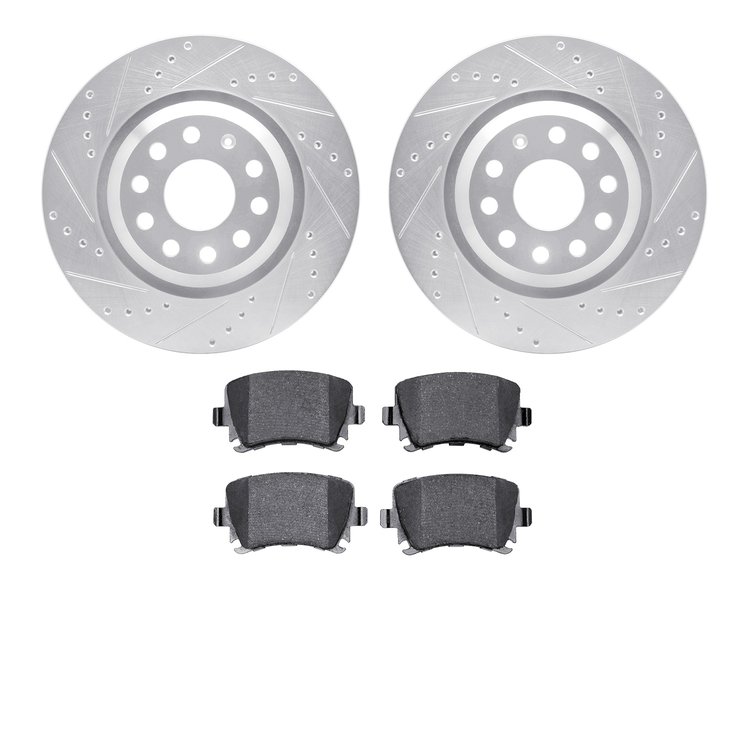 7302-74083 Drilled/Slotted Brake Rotor with 3000-Series Ceramic Brake Pads Kit [Silver], 2006-2021 Audi/Volkswagen, Position: Re