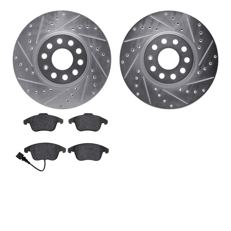 7302-74088 Drilled/Slotted Brake Rotor with 3000-Series Ceramic Brake Pads Kit [Silver], 2009-2020 Audi/Volkswagen, Position: Fr