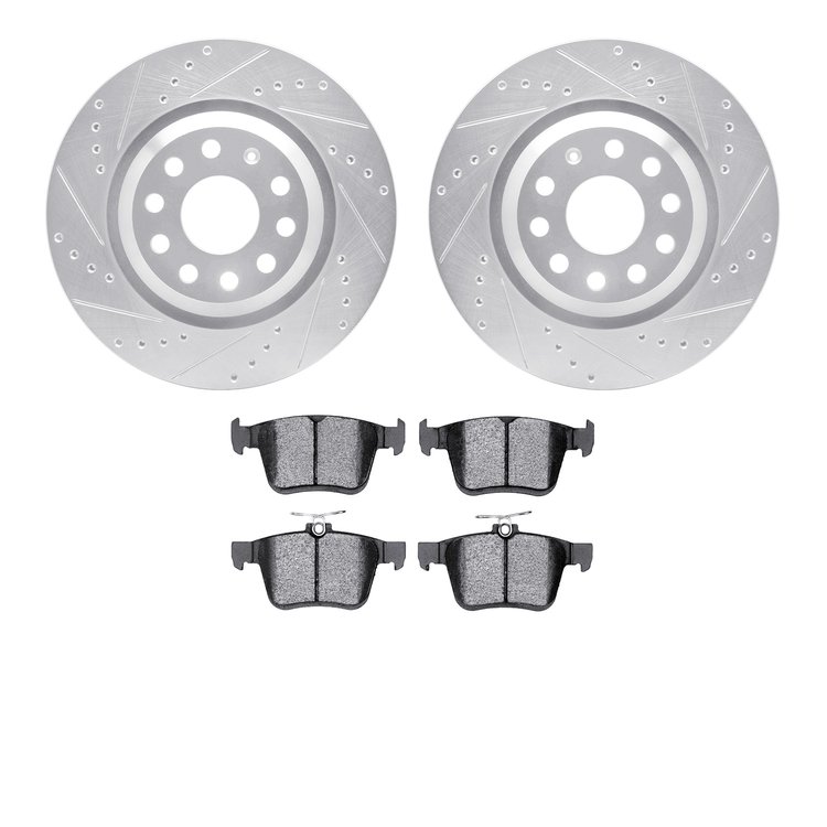 7302-74091 Drilled/Slotted Brake Rotor with 3000-Series Ceramic Brake Pads Kit [Silver], Fits Select Audi/Volkswagen, Position: 