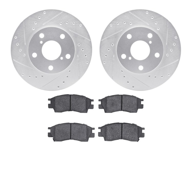 7302-75003 Drilled/Slotted Brake Rotor with 3000-Series Ceramic Brake Pads Kit [Silver], 1992-1998 Lexus/Toyota/Scion, Position: