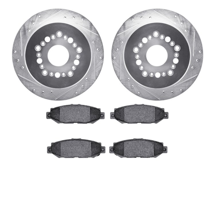 7302-75006 Drilled/Slotted Brake Rotor with 3000-Series Ceramic Brake Pads Kit [Silver], 1992-1998 Lexus/Toyota/Scion, Position: