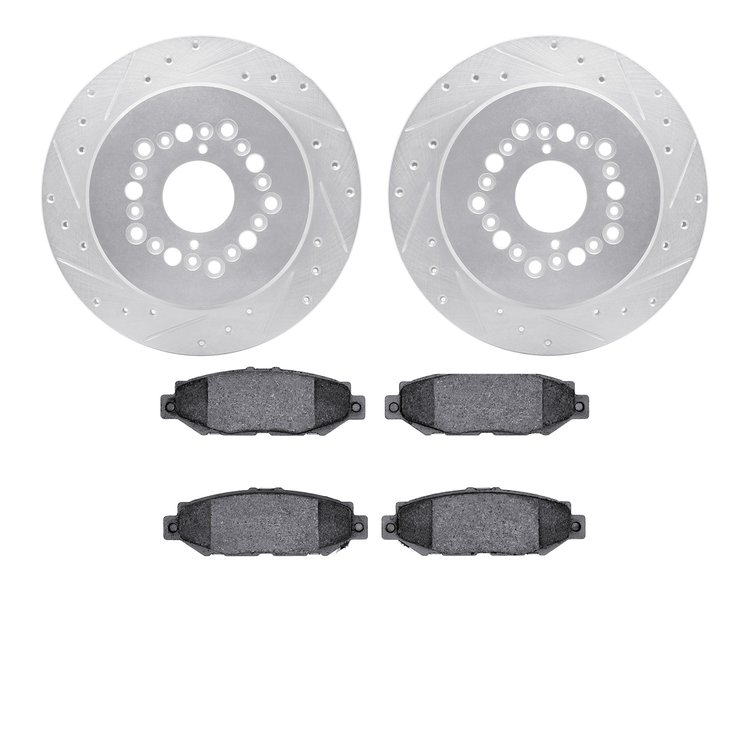 7302-75007 Drilled/Slotted Brake Rotor with 3000-Series Ceramic Brake Pads Kit [Silver], 1992-2000 Lexus/Toyota/Scion, Position:
