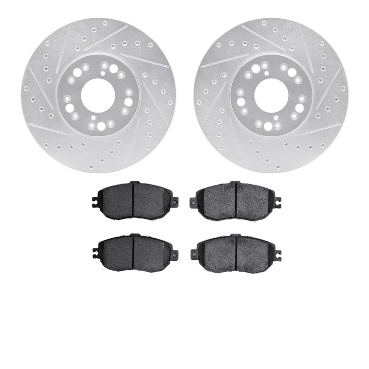 7302-75008 Drilled/Slotted Brake Rotor with 3000-Series Ceramic Brake Pads Kit [Silver], 1993-1994 Lexus/Toyota/Scion, Position: